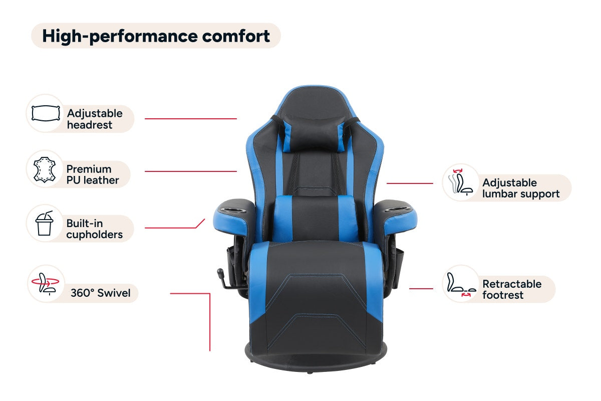 Ergolux Hotshot Recliner Gaming Office Chair (Black/Blue)