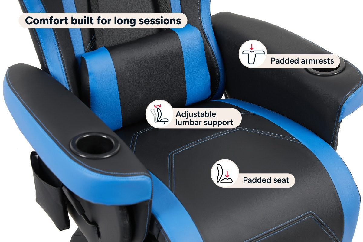 Ergolux Hotshot Recliner Gaming Office Chair (Black/Blue)