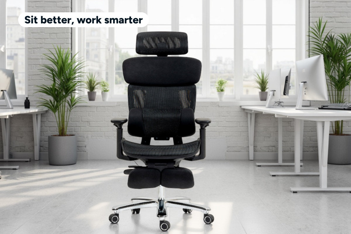 Ergolux Pro Max Ergonomic Mesh Office Chair with Footrest (Black)