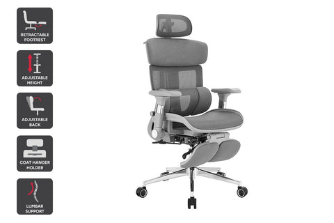 Ergolux Pro Max Ergonomic Mesh Office Chair with Footrest (Grey)