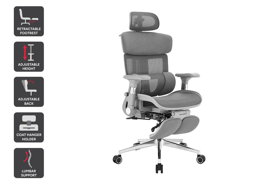Ergolux Pro Max Ergonomic Mesh Office Chair with Footrest (Grey)