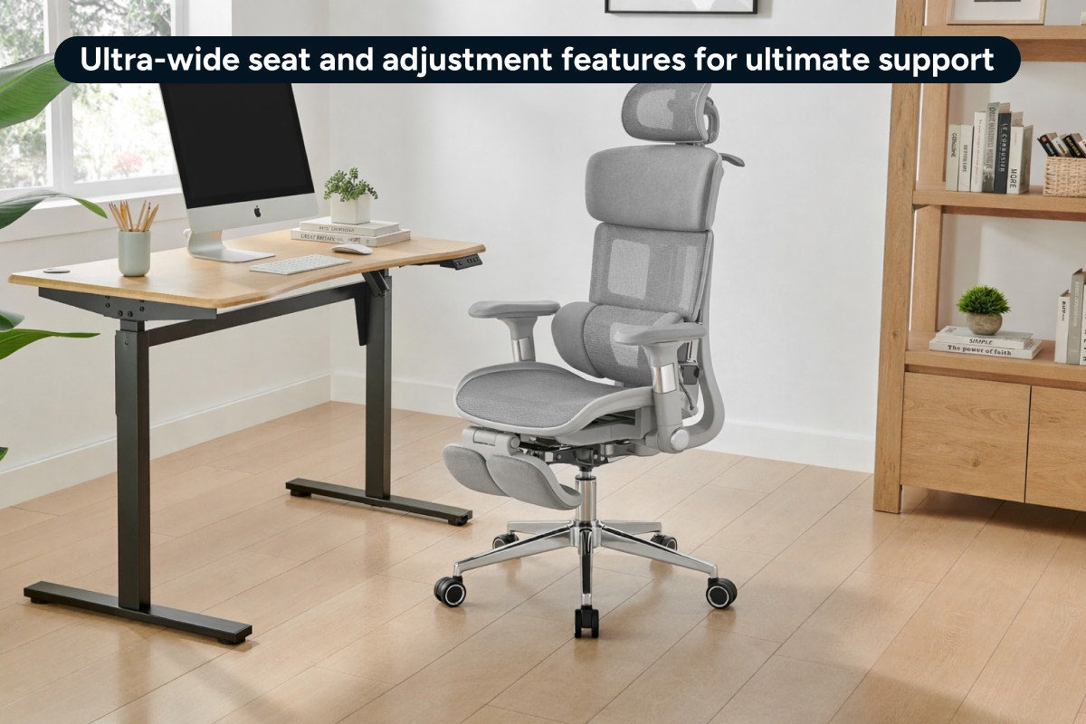 Ergolux Pro Max Ergonomic Mesh Office Chair with Footrest (Grey)