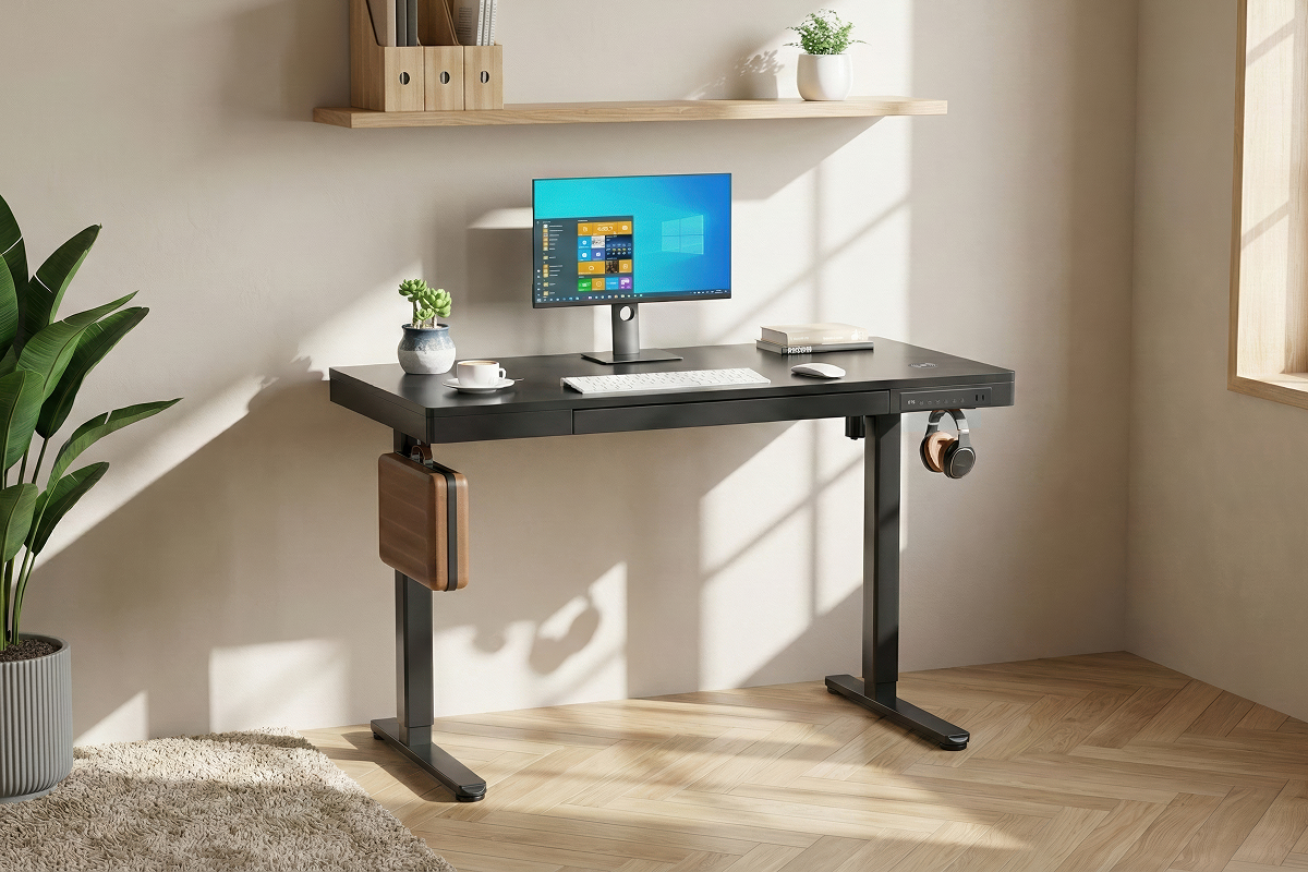 Ergolux Electric Standing Desk with Drawer 120 x 60cm (Black/Black)