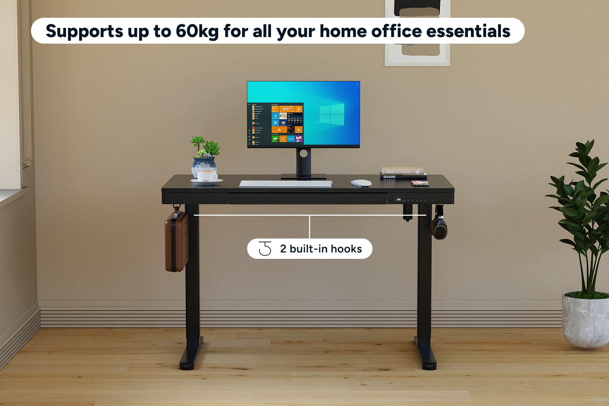 Ergolux Electric Standing Desk with Drawer 120 x 60cm (Black/Black)