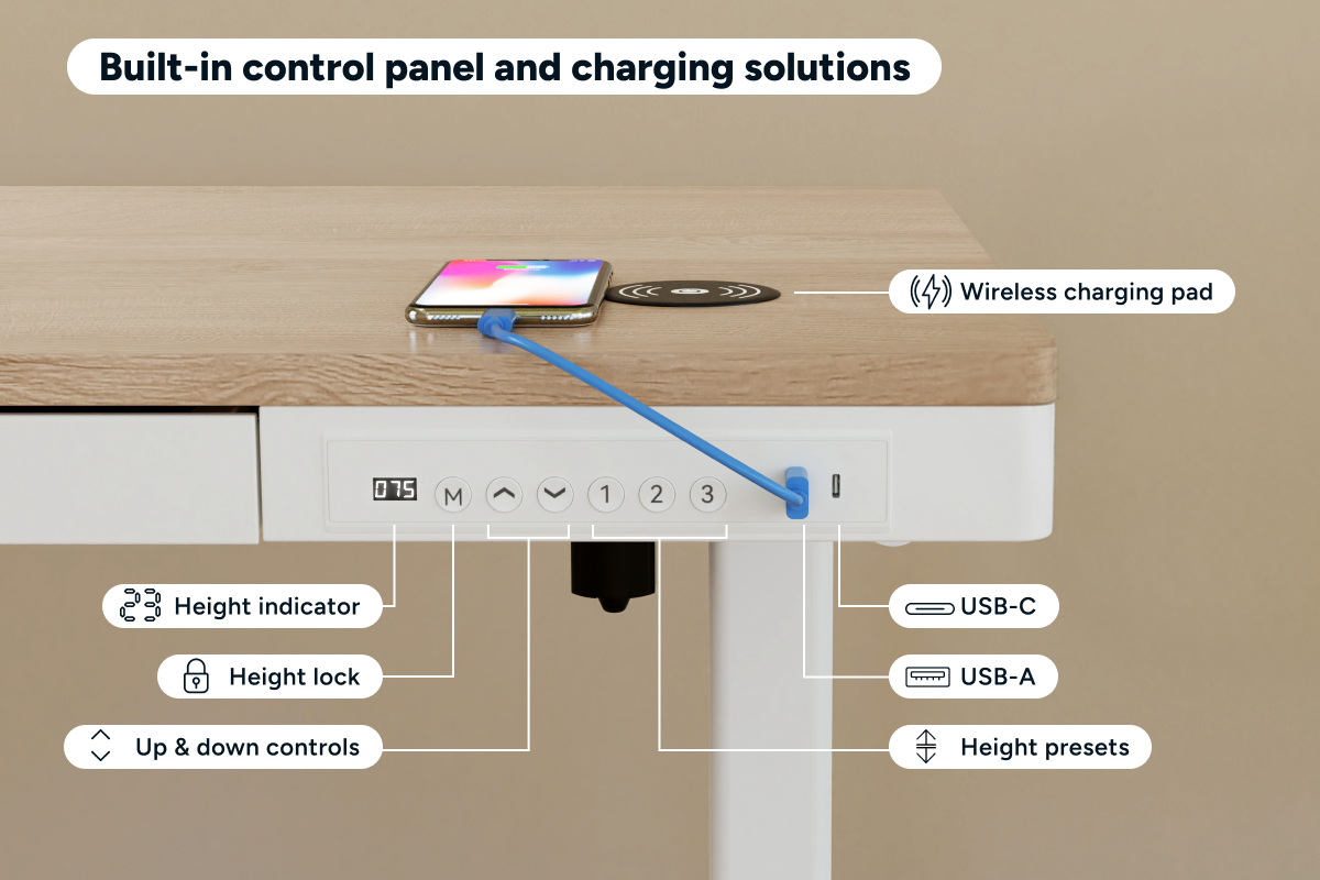 Ergolux Electric Standing Desk with Drawer 120 x 60cm (Oak/White)