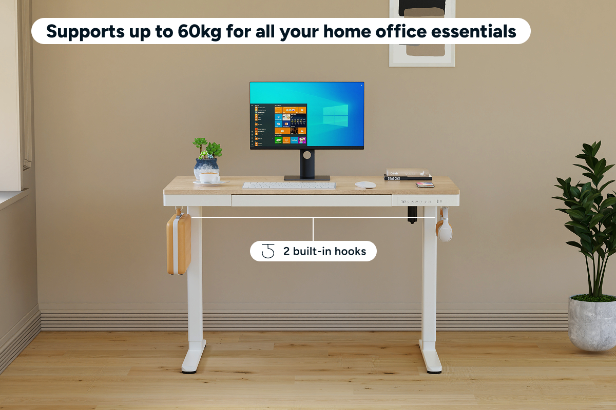 Ergolux Electric Standing Desk with Drawer 120 x 60cm (Oak/White)