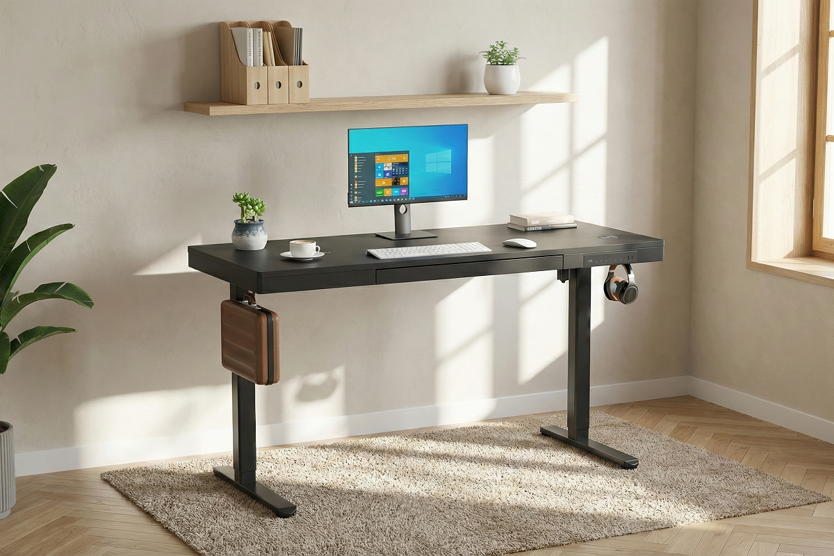 Ergolux Electric Standing Desk with Drawer 140 x 60cm (Black/Black)