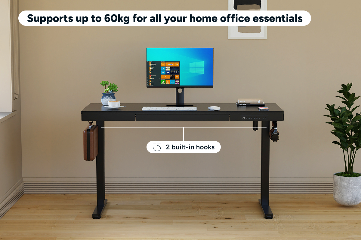Ergolux Electric Standing Desk with Drawer 140 x 60cm (Black/Black)