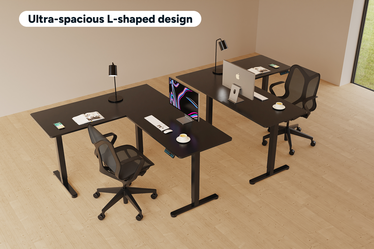 Ergolux Electric L-Shaped Dual-Motor Standing Desk 160 x 140cm (Black/Black)