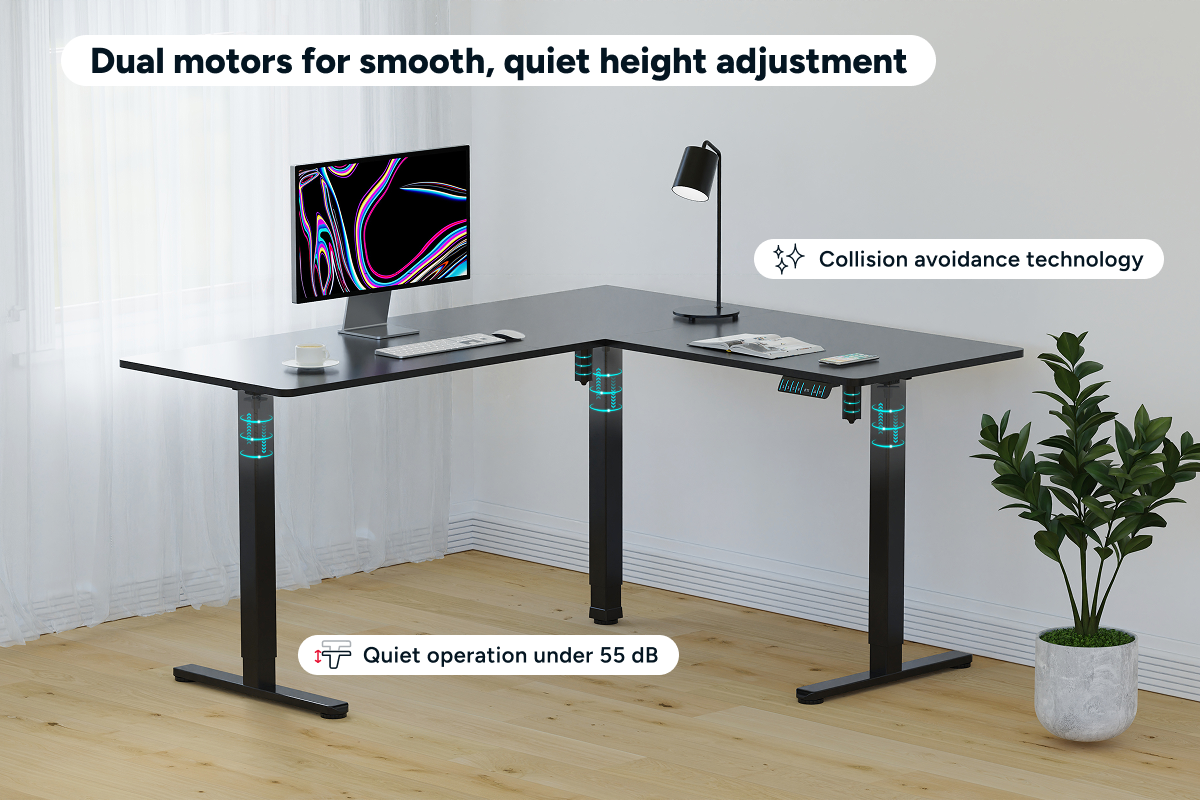 Ergolux Electric L-Shaped Dual-Motor Standing Desk 160 x 140cm (Black/Black)