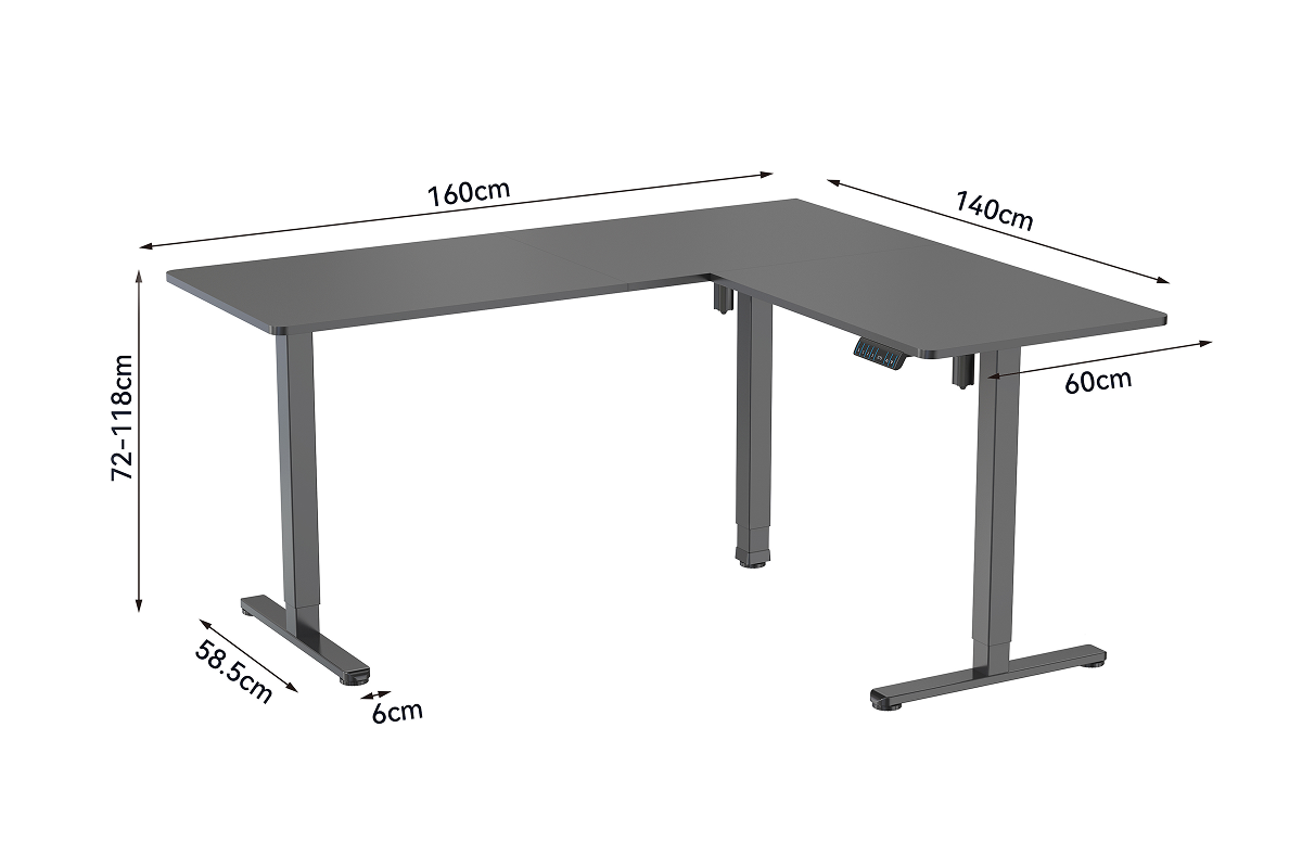 Ergolux Electric L-Shaped Dual-Motor Standing Desk 160 x 140cm (Black/Black)