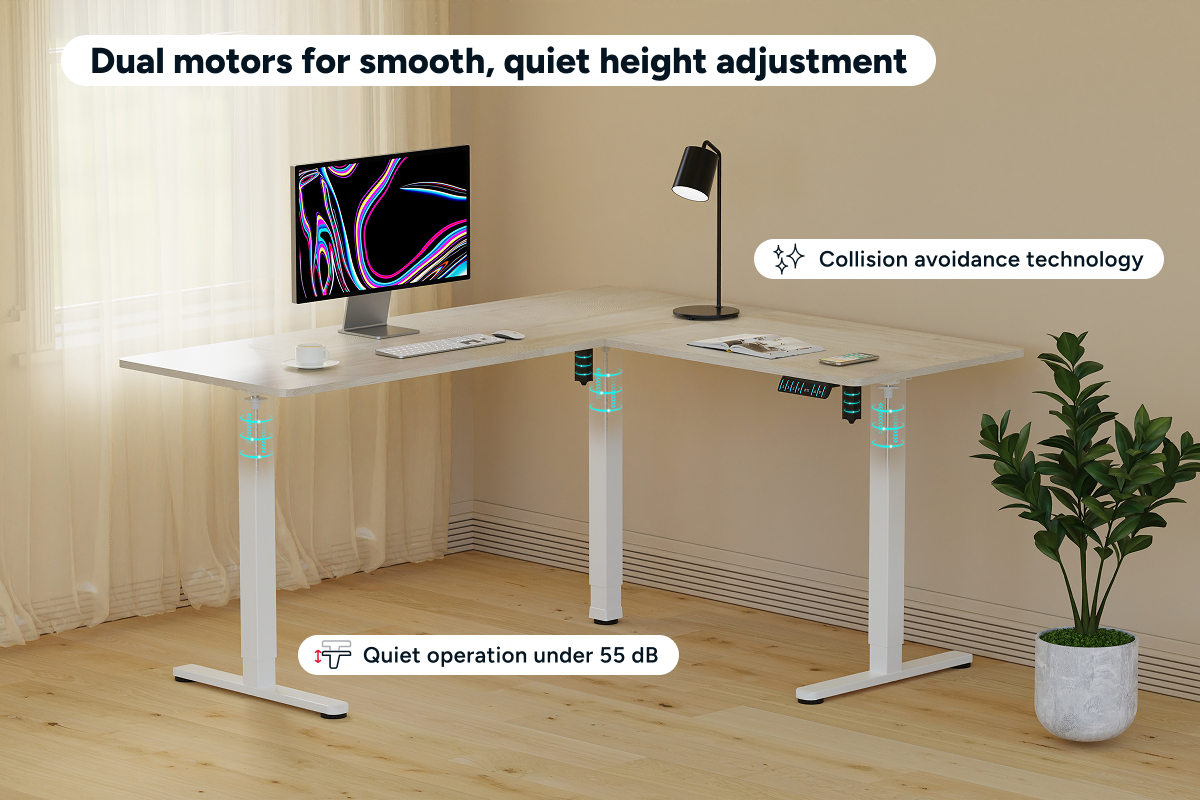 Ergolux Electric L-Shaped Dual-Motor Standing Desk 160 x 140cm (Oak/White)