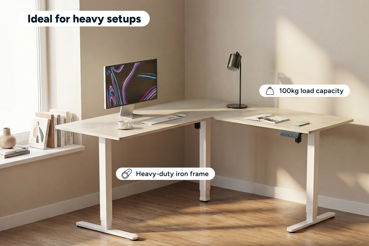 Ergolux Electric L-Shaped Dual-Motor Standing Desk 160 x 140cm (Oak/White)