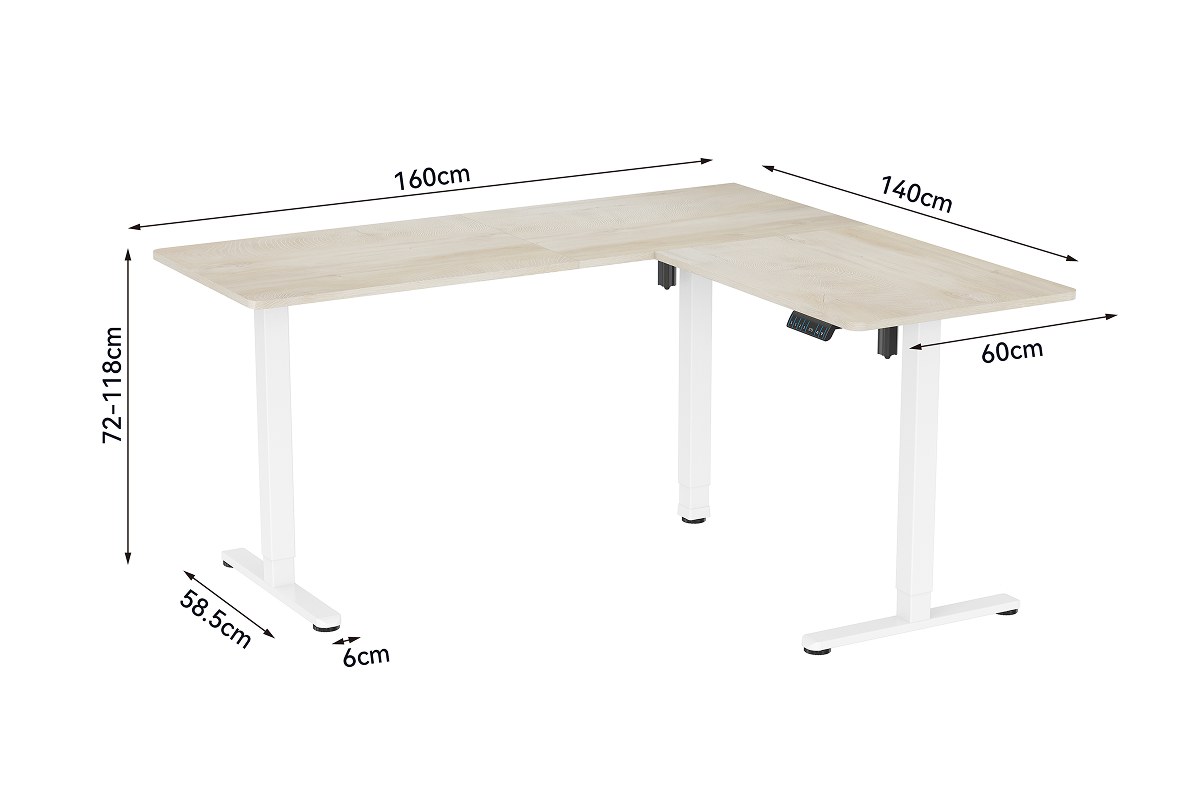 Ergolux Electric L-Shaped Dual-Motor Standing Desk 160 x 140cm (Oak/White)
