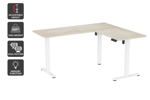 Ergolux Electric L-Shaped Dual-Motor Standing Desk 160 x 140cm (Oak/White)