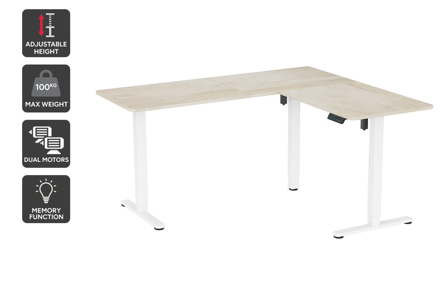 Ergolux Electric L-Shaped Dual-Motor Standing Desk 160 x 140cm (Oak/White)