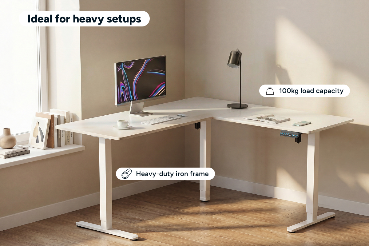 Ergolux Electric L-Shaped Dual-Motor Standing Desk 160 x 140cm (White/White)