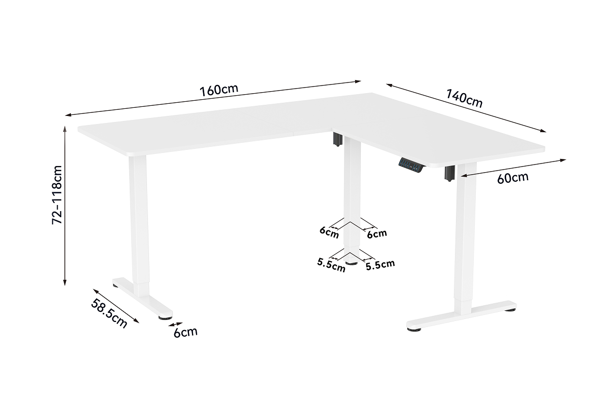 Ergolux Electric L-Shaped Dual-Motor Standing Desk 160 x 140cm (White/White)