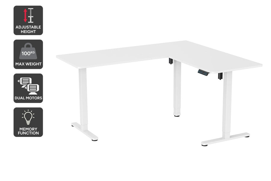 Ergolux Electric L-Shaped Dual-Motor Standing Desk 160 x 140cm (White/White)