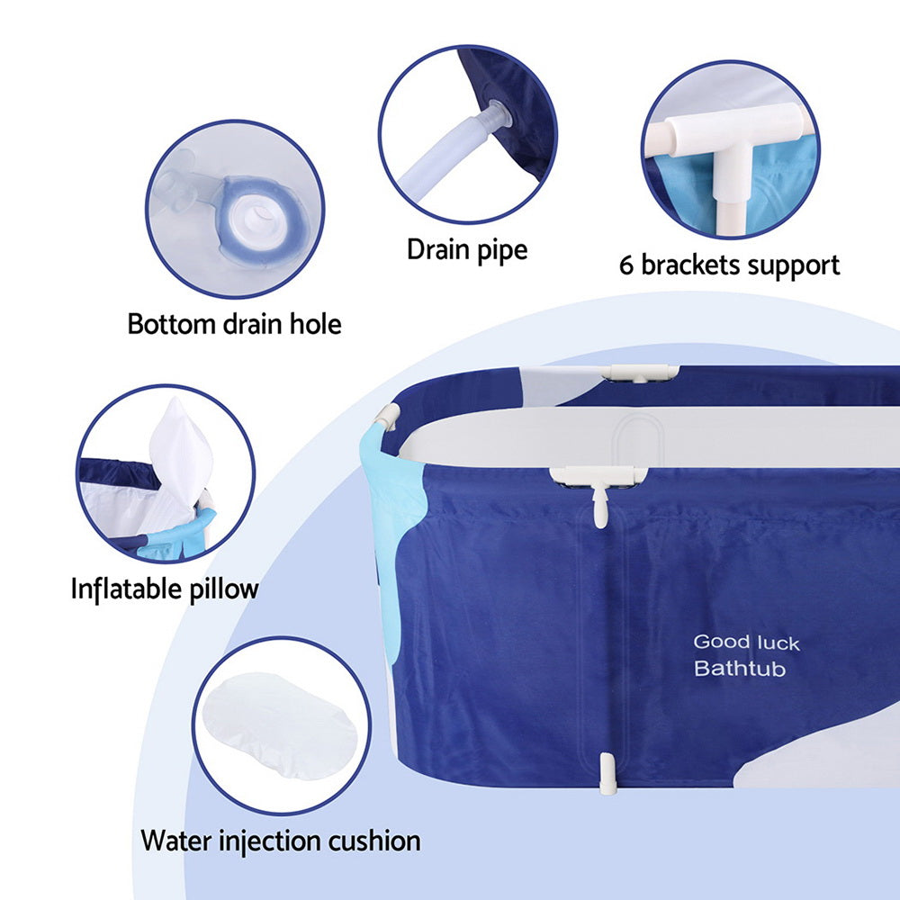 Weisshorn Foldable Bathtub 134x65cm Navy Blue with Inflatable Pillow & Drain Pipe - SuperSaverAU - view 4