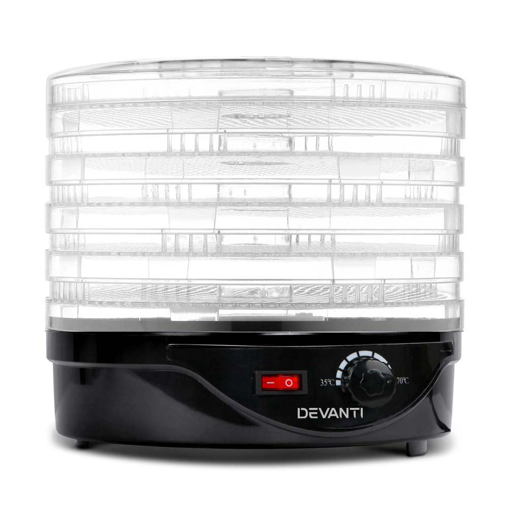 Devanti 5 Tray Food Dehydrator Fruit & Jerky Dryer - Black