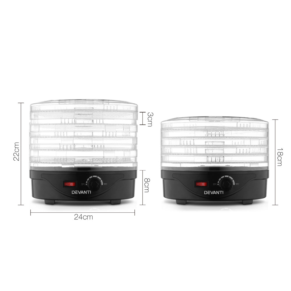 Devanti 5 Tray Food Dehydrator Fruit & Jerky Dryer - Black
