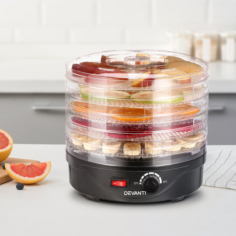 Devanti 5 Tray Food Dehydrator Fruit & Jerky Dryer - Black