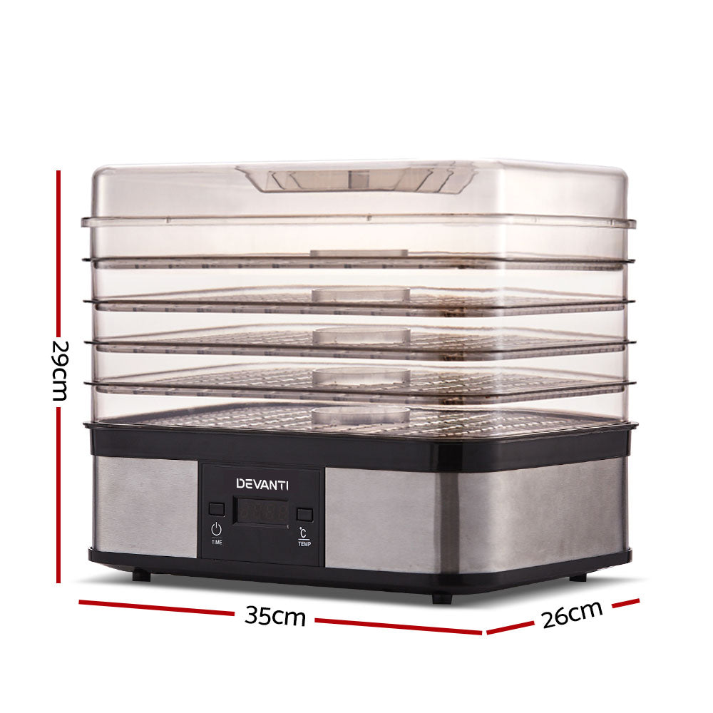 Devanti 5 Tray Food Dehydrator Fruit & Jerky Dryer - Black