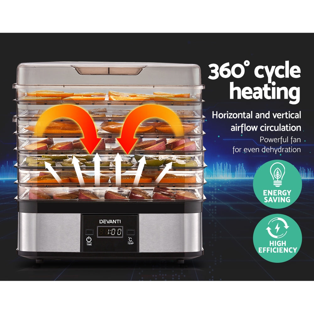 Devanti 5 Tray Food Dehydrator Fruit & Jerky Dryer - Black