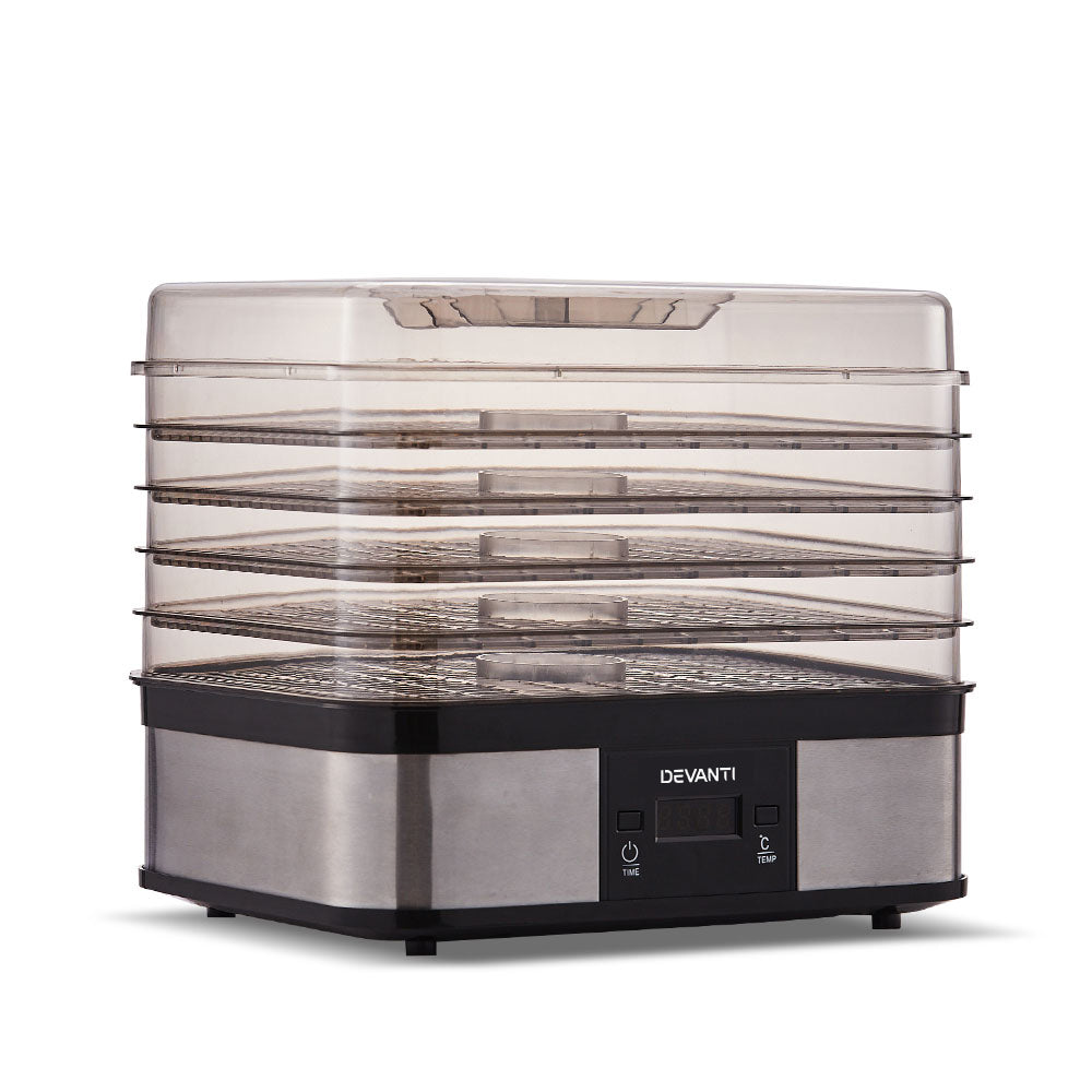 Devanti 5 Tray Food Dehydrator Fruit & Jerky Dryer - Black