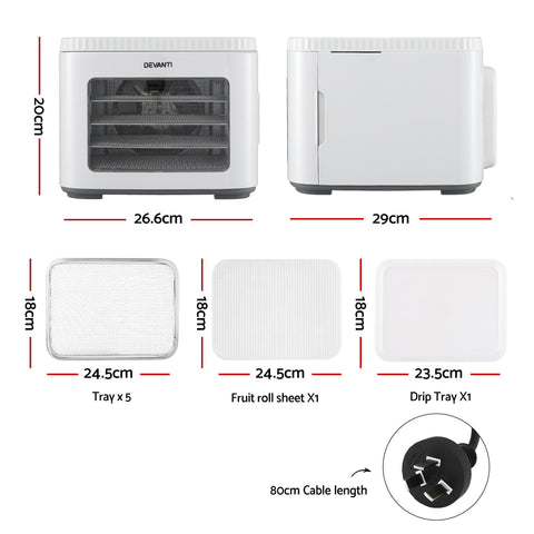 Devanti 5 Tray Mini Food Dehydrator Machine - White