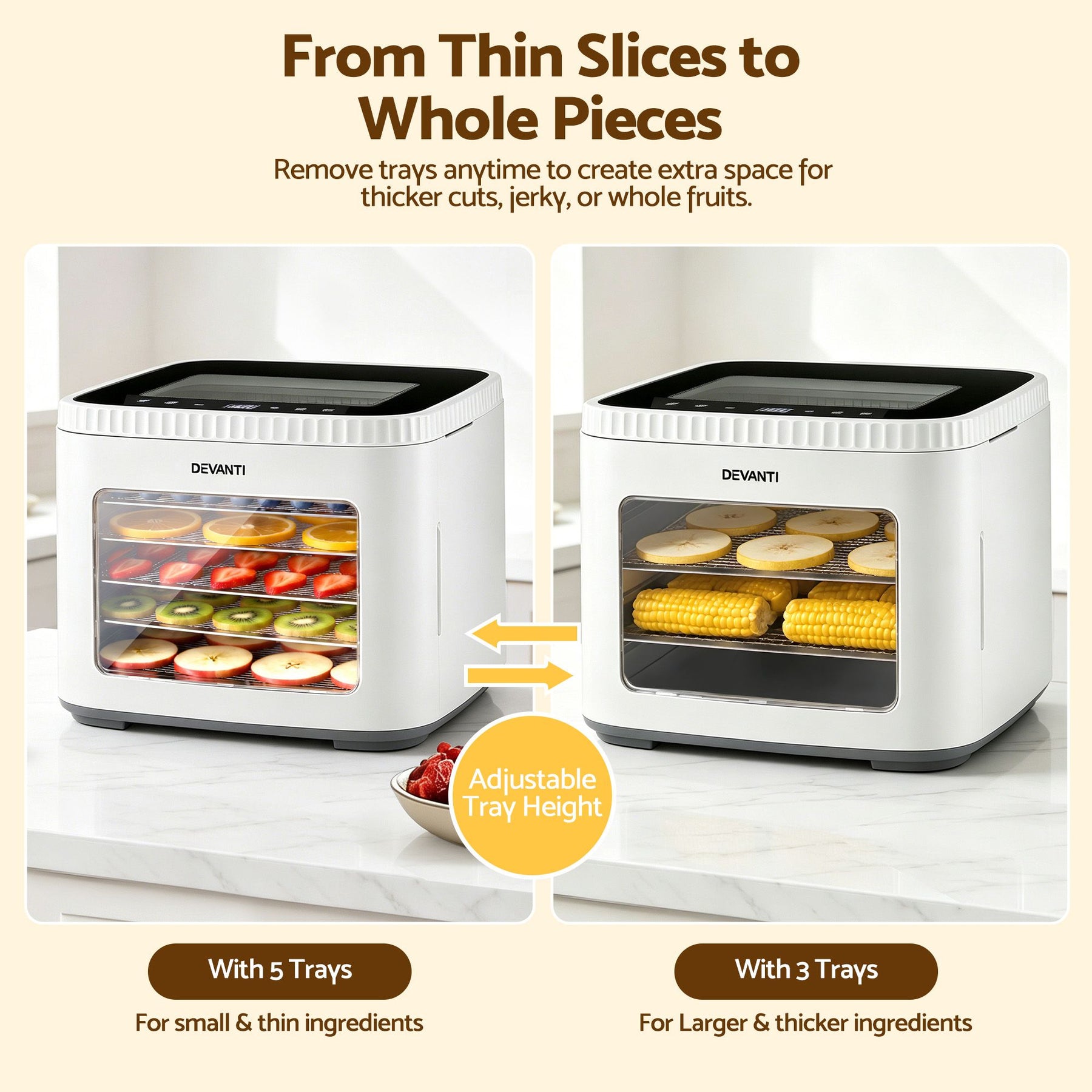 Devanti 5 Tray Mini Food Dehydrator Machine - White
