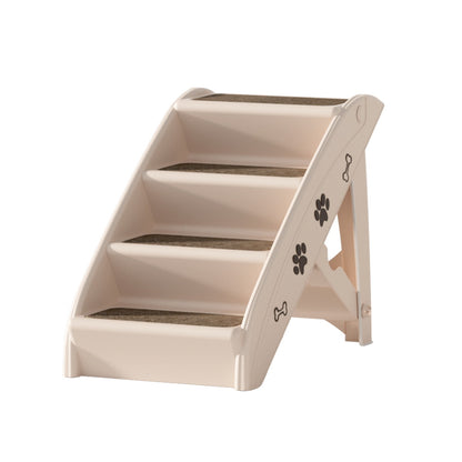 i.Pet Dog Ramp Steps for Bed Sofa Car, Portable Foldable, 62cm x 40cm x 49cm, Beige