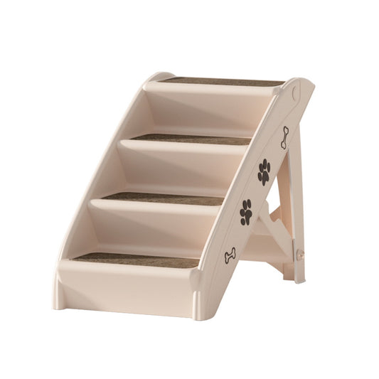 i.Pet Dog Ramp Steps for Bed Sofa Car, Portable Foldable, 62cm x 40cm x 49cm, Beige
