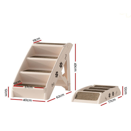 i.Pet Dog Ramp Steps for Bed Sofa Car, Portable Foldable, 62cm x 40cm x 49cm, Beige