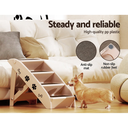 i.Pet Dog Ramp Steps for Bed Sofa Car, Portable Foldable, 62cm x 40cm x 49cm, Beige