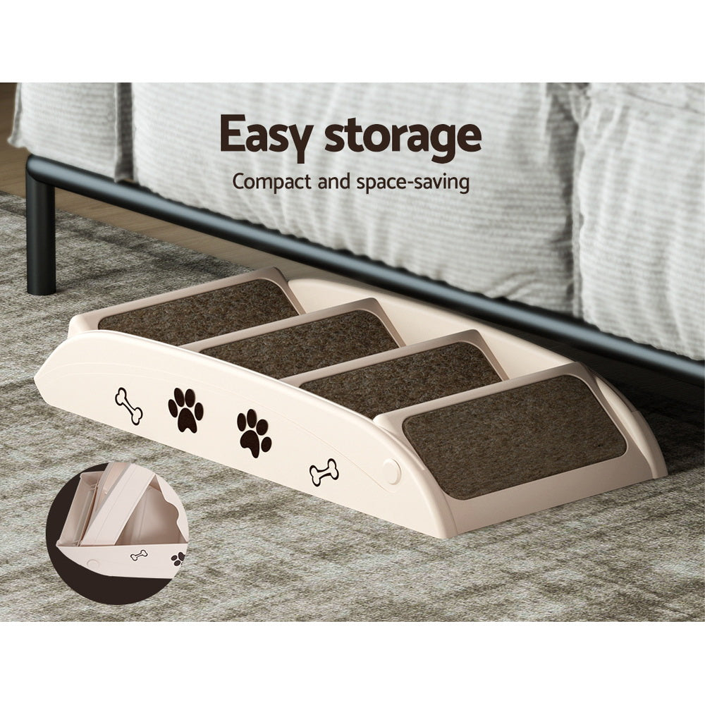 i.Pet Dog Ramp Steps for Bed Sofa Car, Portable Foldable, 62cm x 40cm x 49cm, Beige