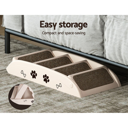 i.Pet Dog Ramp Steps for Bed Sofa Car, Portable Foldable, 62cm x 40cm x 49cm, Beige
