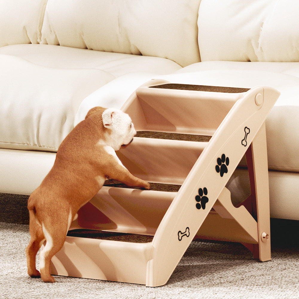 i.Pet Dog Ramp Steps for Bed Sofa Car, Portable Foldable, 62cm x 40cm x 49cm, Beige