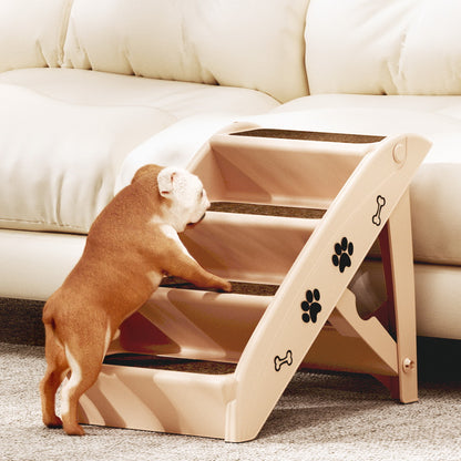 i.Pet Dog Ramp Steps for Bed Sofa Car, Portable Foldable, 62cm x 40cm x 49cm, Beige
