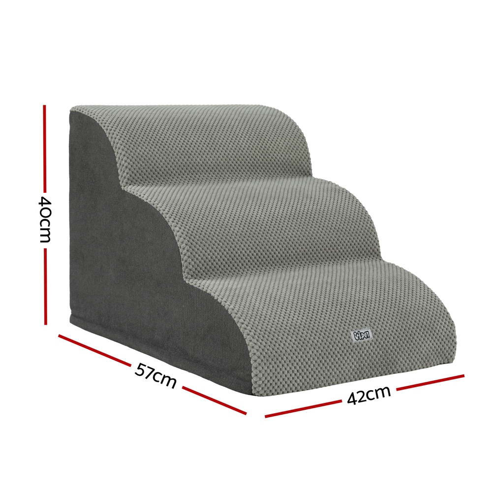 i.Pet Dog Ramp Steps Foam 3 Tier 57cm x 42cm x 40cm Non-Slip Suede