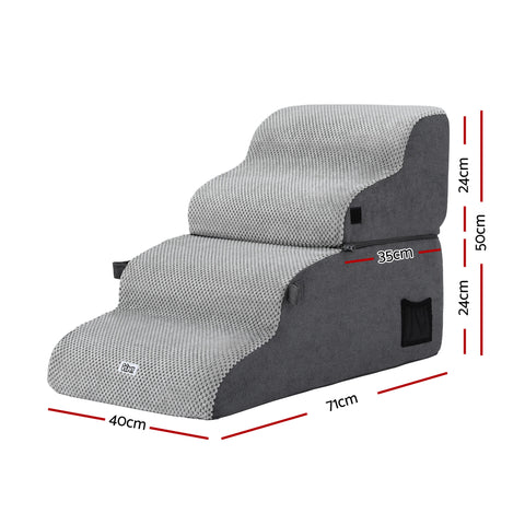 i.Pet 2-in-1 Dog Stairs & Bed with Washable Cover - Grey