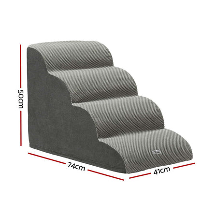 i.Pet Dog Ramp Steps Foam 4 Tier 74cm x 41cm x 50cm Non-Slip Suede