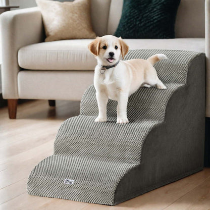 i.Pet Dog Ramp Steps Foam 4 Tier 74cm x 41cm x 50cm Non-Slip Suede