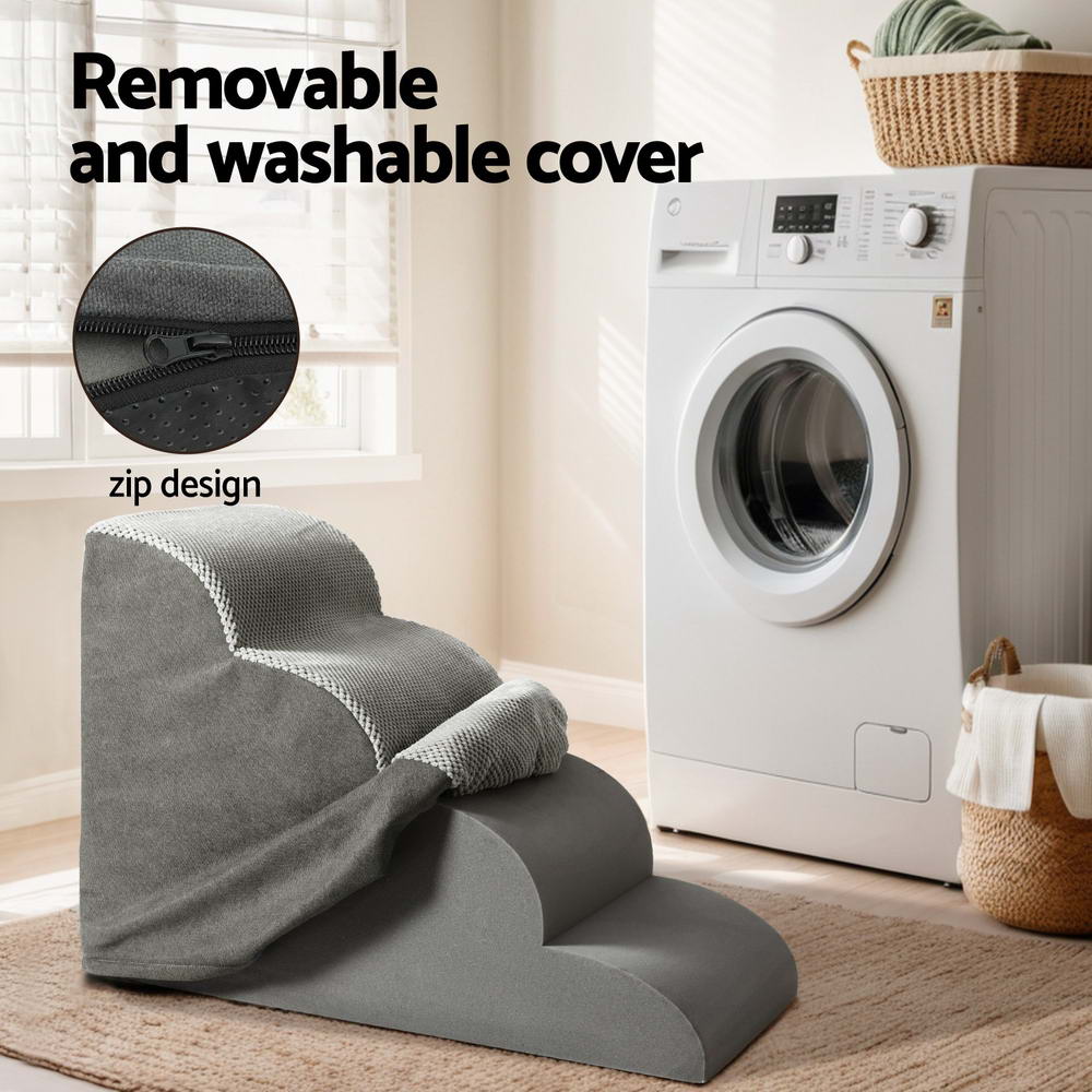 i.Pet Dog Ramp Steps Foam 4 Tier 74cm x 41cm x 50cm Non-Slip Suede