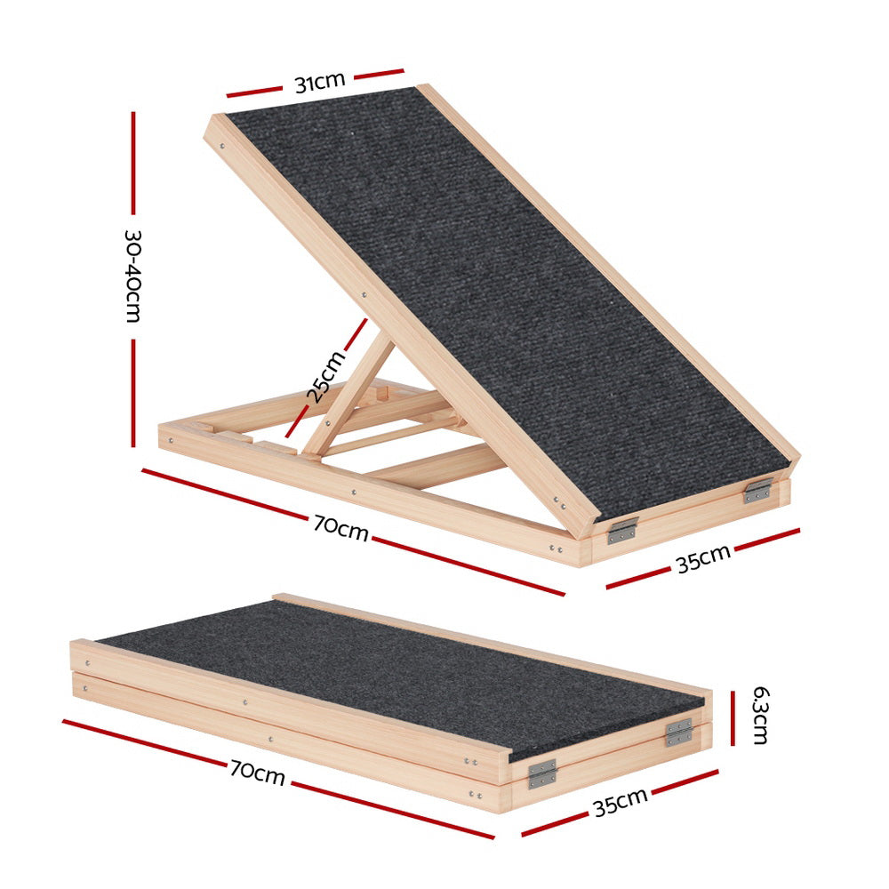 i.Pet Dog Ramp 70cm Adjustable Height Wooden Steps for Bed Sofa Car Foldable - SuperSaverAU - view 2