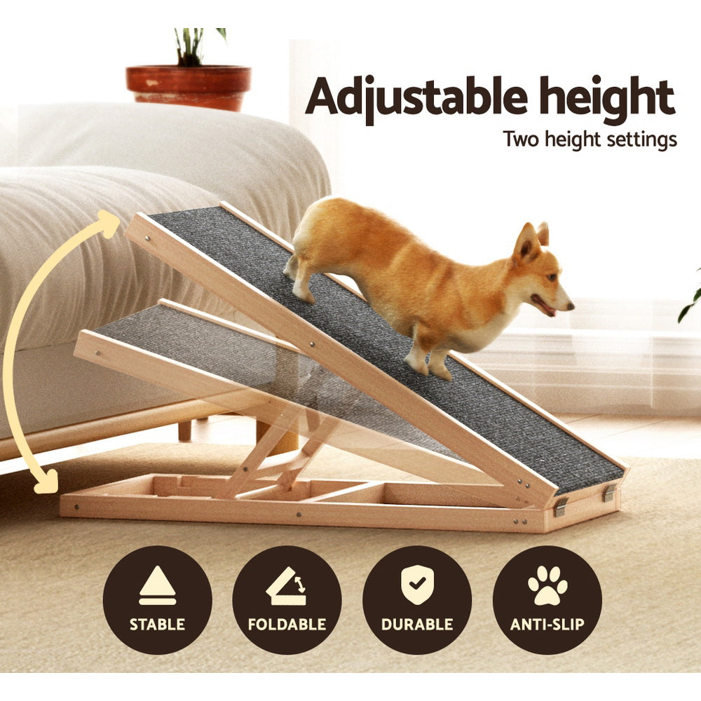 i.Pet Dog Ramp 70cm Adjustable Height Wooden Steps for Bed Sofa Car Foldable