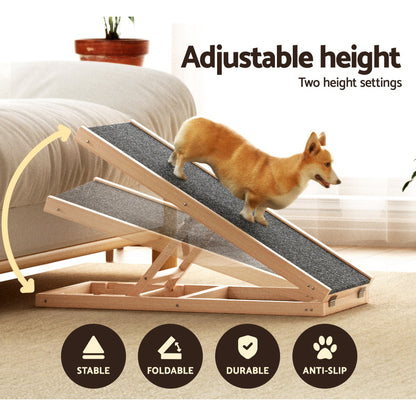 i.Pet Dog Ramp 70cm Adjustable Height Wooden Steps for Bed Sofa Car Foldable