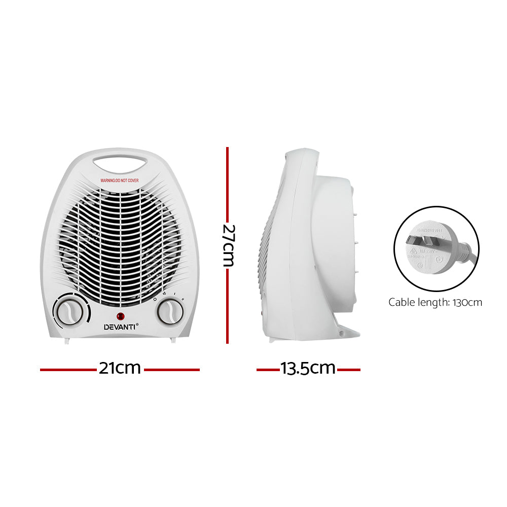 Devanti 2000W Electric Fan Heater - White