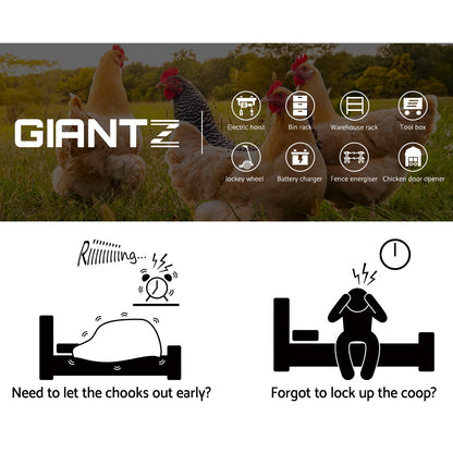 Giantz Automatic Chicken Coop Door Opener 125mm x 125mm x 75mm, Timer, Weatherproof
